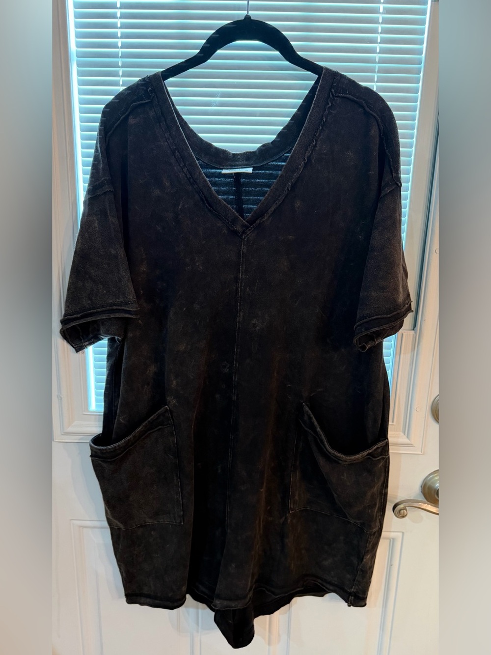 New’m Romper Black Mineral Wash with Front Pockets Size M
